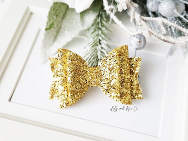 Glitter Bow Alligator Clip: Trendy Leather Hair Clip (3.5-4 inch)