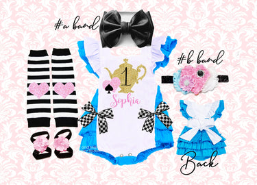 Alice ONEderland Romper Set: Tea Party Birthday Outfit, First Birthday