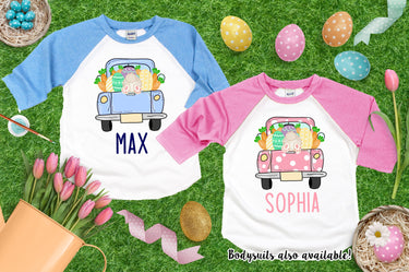 Easter shirts, Easter pink raglan shirt, Easter retro truck raglan outfit , blue Easter boy raglan shirt, Easter twin raglan pink blue shirt