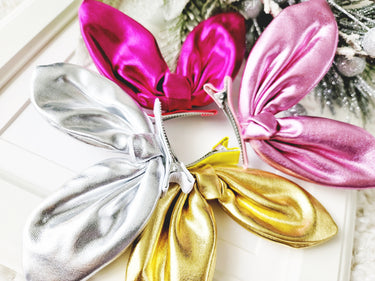 Easter Bunny Ear Bow Clip: Bendable Shiny Alligator Clip
