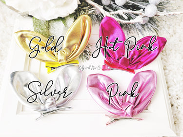 Easter Bunny Ear Bow Clip: Bendable Shiny Alligator Clip