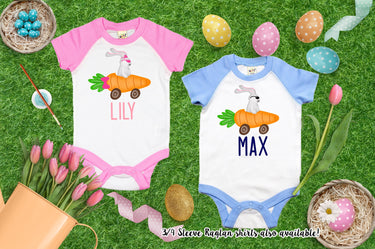 Easter pink or blue raglan shirt- Carrot Car
