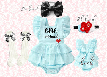 Alice ONEderland Birthday Romper Outfit: Tea Party Costume Set