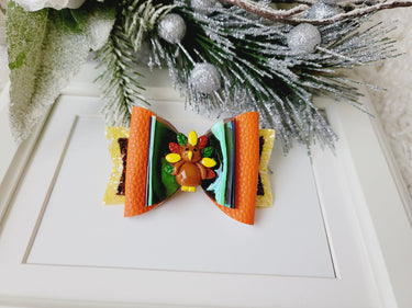 Thanksgiving Turkey Glitter Leather Bow - Alligator Clip