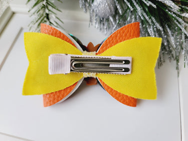 Thanksgiving Turkey Glitter Leather Bow - Alligator Clip