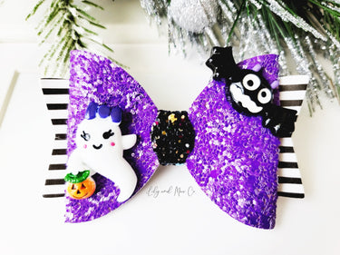 Halloween Glitter Bow Clip: Ghost & Spider Alligator Clip