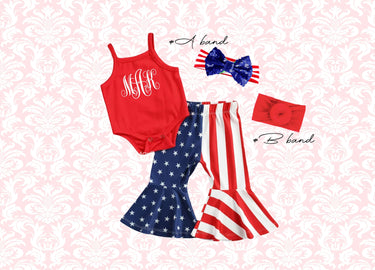 4th of July Outfit: Monogrammed Top & Flag Bell Pants Set