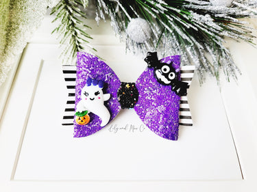 Halloween Glitter Bow Clip: Ghost & Spider Alligator Clip