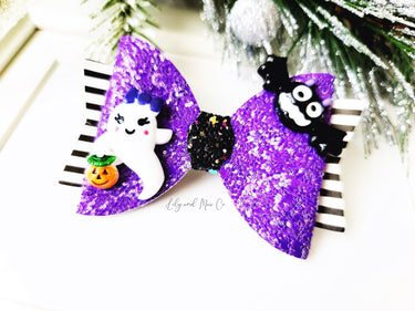 Halloween Glitter Bow Clip: Ghost & Spider Alligator Clip