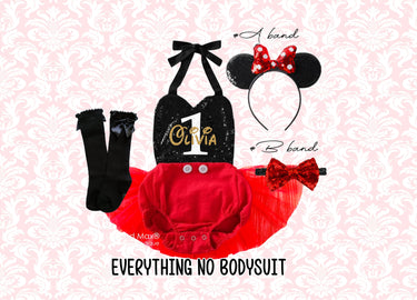 Mouse 1st Birthday Girl Outfit: Personalized Romper, Ears & Socks