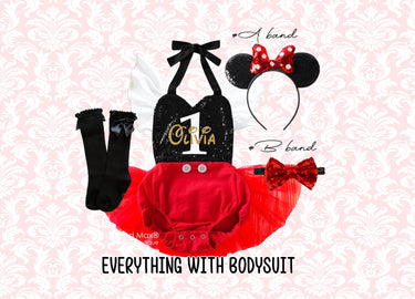 Mouse 1st Birthday Girl Outfit: Personalized Romper, Ears & Socks