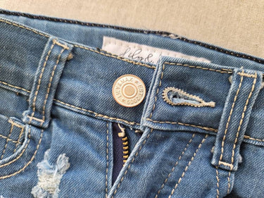 Girls' Distressed Denim Shorts: Adjustable Waist, Trendy Ripped Jeans