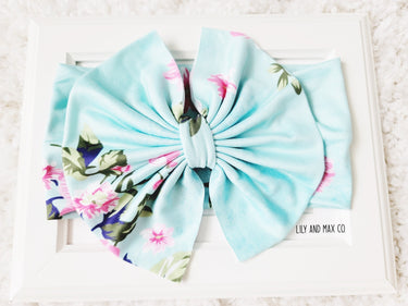 Aqua Floral Elastic Headband: Baby to Toddler Birthday