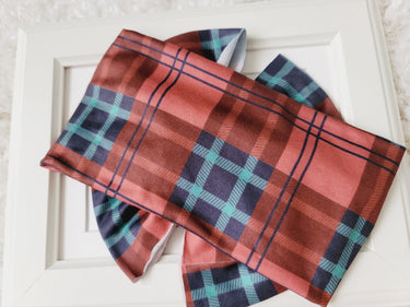 Plaid Fall Headband: brown, teal Soft Elastic Baby & Toddler Hair Bow