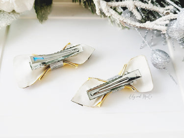 Pencil Hair Bow Clip: Glitter Leather Alligator Clip