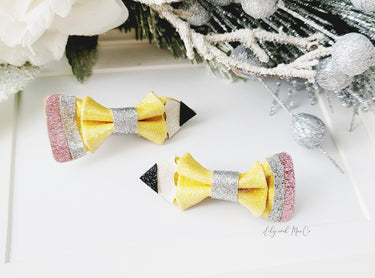 Pencil Hair Bow Clip: Glitter Leather Alligator Clip