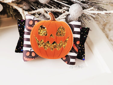 Halloween Jack-o-Lantern Glitter Shaker Bow Clip