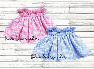Seersucker Paper Bag Waist Skirt: Pink or Blue Plaid