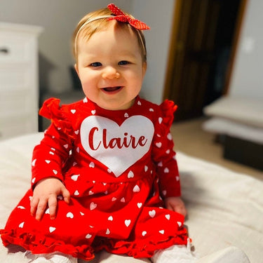 Personalized Valentine's Day Baby Girl Dress: Heart Glitter Outfit