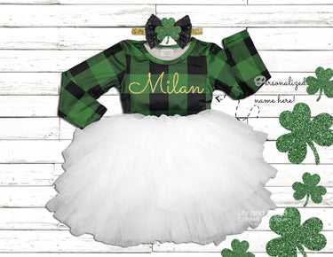 Personalized St. Patrick's Day Girl Dress: Buffalo Plaid Tutu