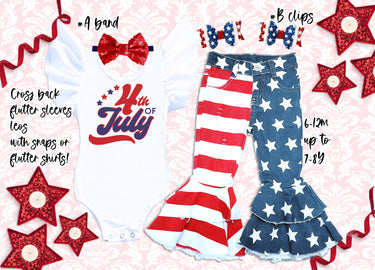 4th of July Outfit: Denim Pants Set, Flutter Sleeve Leotard
