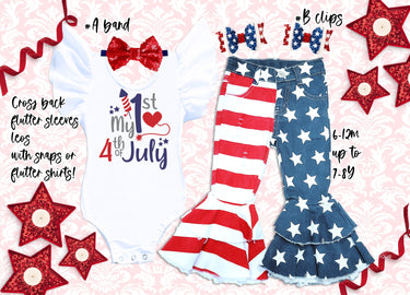 1st 4th of July Outfit: Denim Pants Set, Flutter Sleeve Leotard