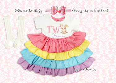 Easter 2nd birthday girl Dress, Rainbow, Bunny, Easter outfit dress