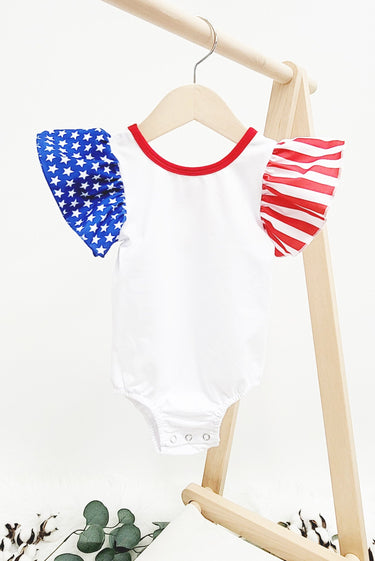 USA Flag Flutter Sleeve Leotard: Cross Back Bodysuit,4th of July polyester
