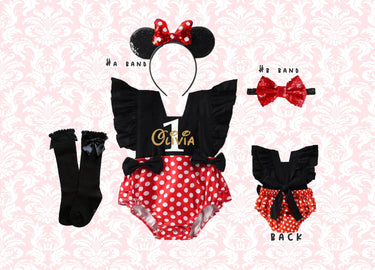1st Birthday Mouse Romper Outfit: Red Polka Dot Costume