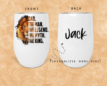 Personalized Lion Dad Wine Tumbler, Stainless Steel 12oz