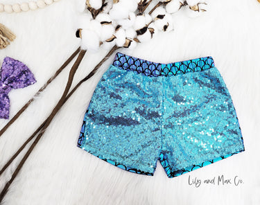 Mermaid Sequin Shorts for 0-3M to 8y-10y, Halloween Costume, 1st Birthday, Spandex
