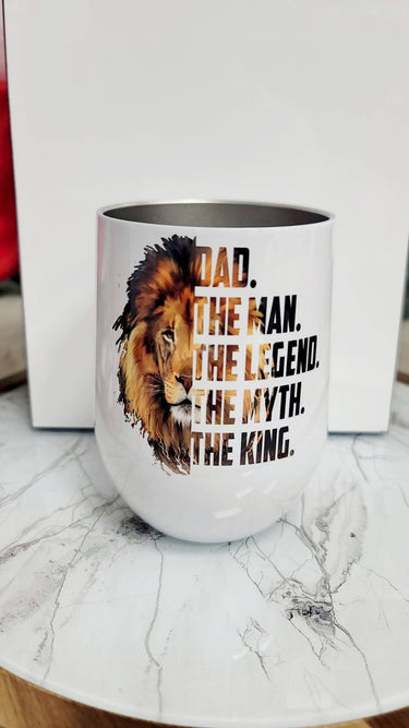 Personalized Lion Dad Wine Tumbler, Stainless Steel 12oz