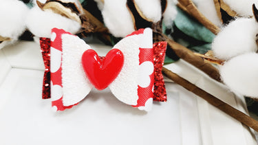Valentine's Day Glitter Heart Bow Clip - 3.5-4 inch Alligator Clip