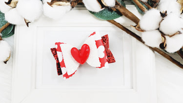 Valentine's Day Glitter Heart Bow Clip - 3.5-4 inch Alligator Clip
