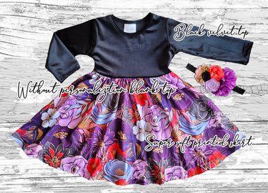 Halloween Velvet Top Dress: Floral Fall Toddler Twirl Dress
