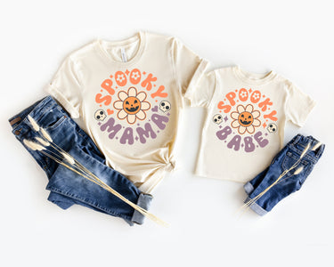 Spooky Mama & Babe Halloween Matching Shirts: Retro Mother Daughter Tees