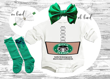 Latte Coffee Baby Romper: Halloween Costume Sweatsuit with Headband & Socks