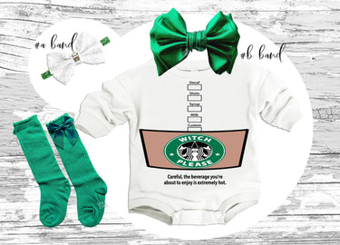 Latte Coffee Baby Romper: Halloween Costume Sweatsuit with Headband & Socks