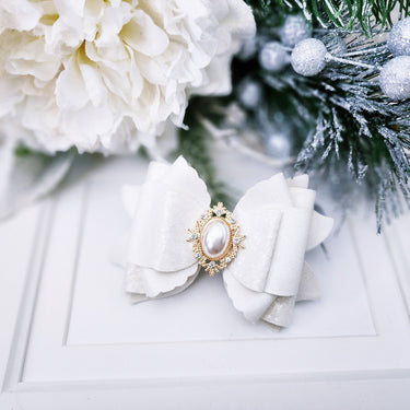 White Glitter Bow Alligator Clip: Party Hair Accessory