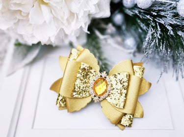 Gold Glitter Bow Clip: Princess Alligator Hair Clip