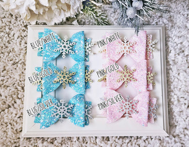 Winter ONEderland Glitter Snowflake Bow Clip: Alligator Clip