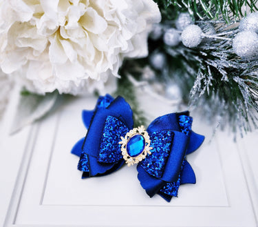 Royal Blue Glitter Bow Clip: Alligator Clip (3.5-4 inches)