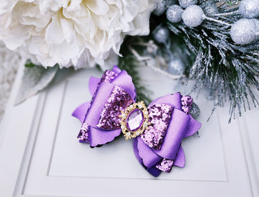 Lavender Glitter Bow Clip: Trendy Alligator Clip (3.5-4 inches)
