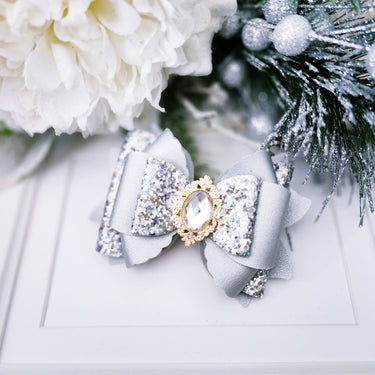 Silver Glitter Bow Clip, Alligator Clip, Trendy Hair Accessory