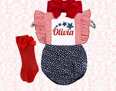 Personalized 4th of July Baby Romper Set: Patriotic Girl Outfit