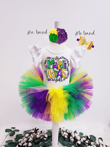 Mardi Gras Birthday Girl Outfit: Tutu, Leotard & Headband Set