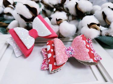 Valentine's Glitter Heart Bow Clip: Alligator Clip