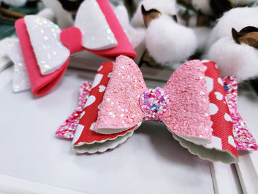 Valentine's Glitter Heart Bow Clip: Alligator Clip