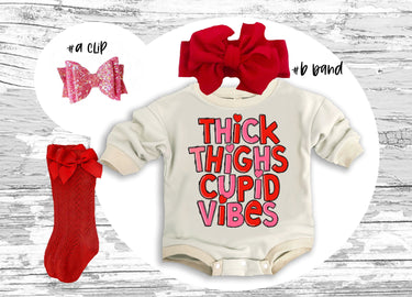 Valentines Baby Outfit: Thick Thighs Cupid Vibes Romper