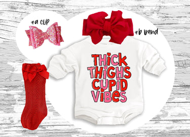 Valentines Baby Outfit: Thick Thighs Cupid Vibes Romper
